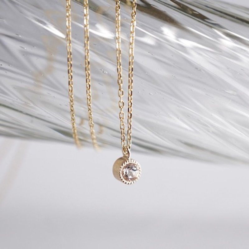 K18 Morganite birthstone necklace [P033K18(MN)] - Necklaces - Gemstone 