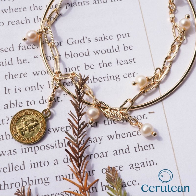 天嵐Cerulean-手作 Cheryl綺麗兒 復古珍珠手鍊 兩圈式珍珠手鍊 - 手鍊/手環 - 珍珠 金色