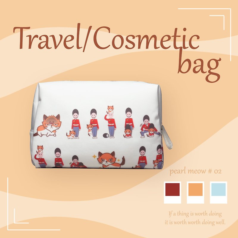 asterie x pearl meow British style pearl white waterproof cosmetic bag - Toiletry Bags & Pouches - Waterproof Material 