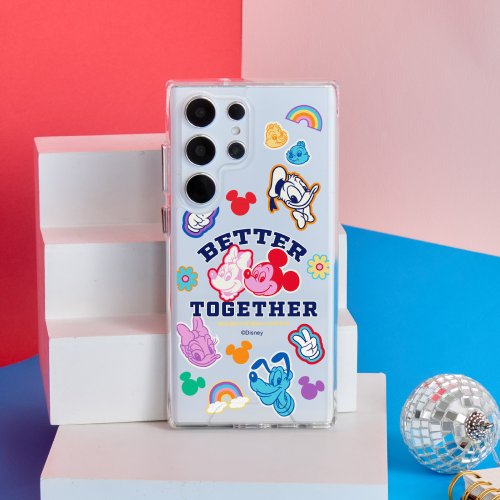 TOYSELECT Disney經典米奇家族款亂花貼紙防摔透明SAMSUNG手機殼