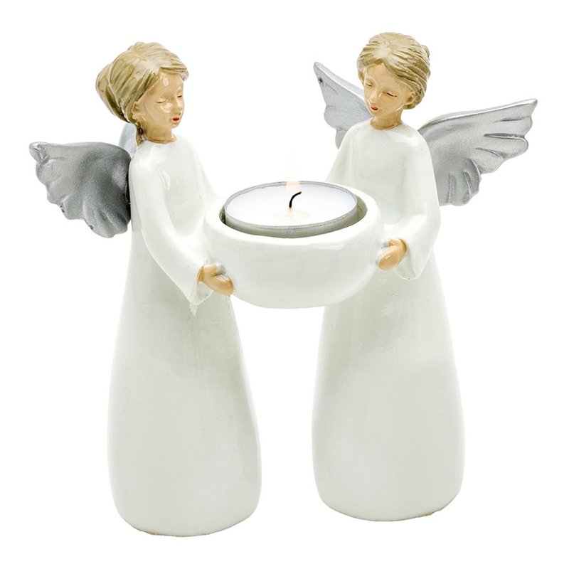 Swedish HARVESTTIME-Angel candlestick 16x9x15CM - Candles & Candle Holders - Resin White