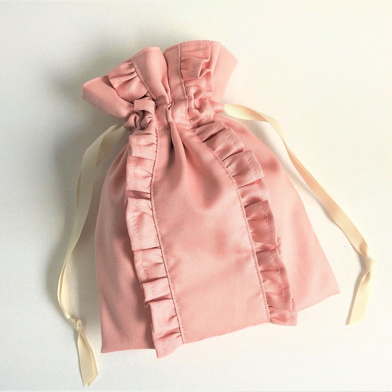 Straight Line Double Ruffle Drawstring Pouch Pink - Toiletry Bags & Pouches - Cotton & Hemp Pink