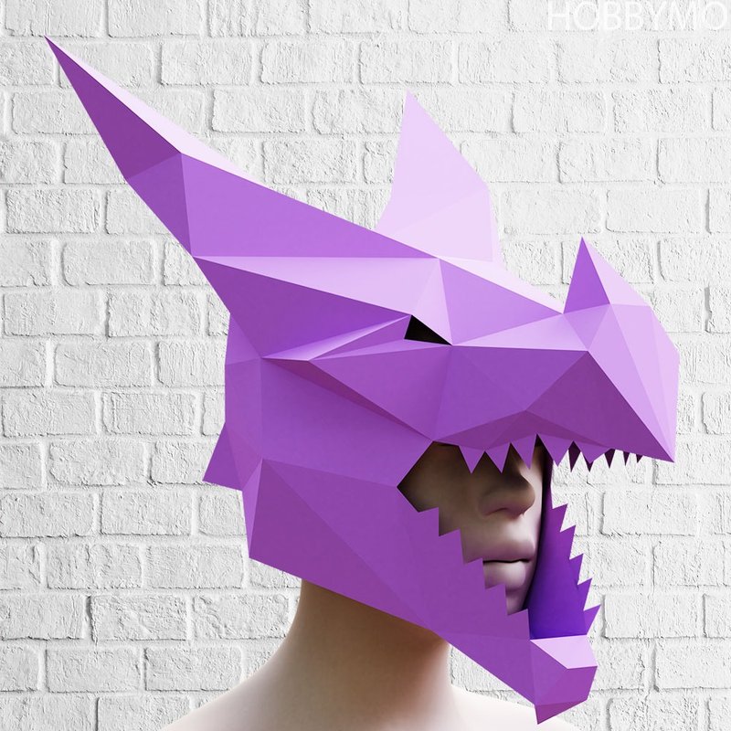DIY Paper Dragon Helmet Papercraft Printable PDF - 手工藝教學/工具書 - 其他材質 