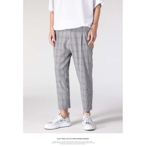 PINLI Pinli Spring All-match Checkered Pants Casual Cropped Pants ...