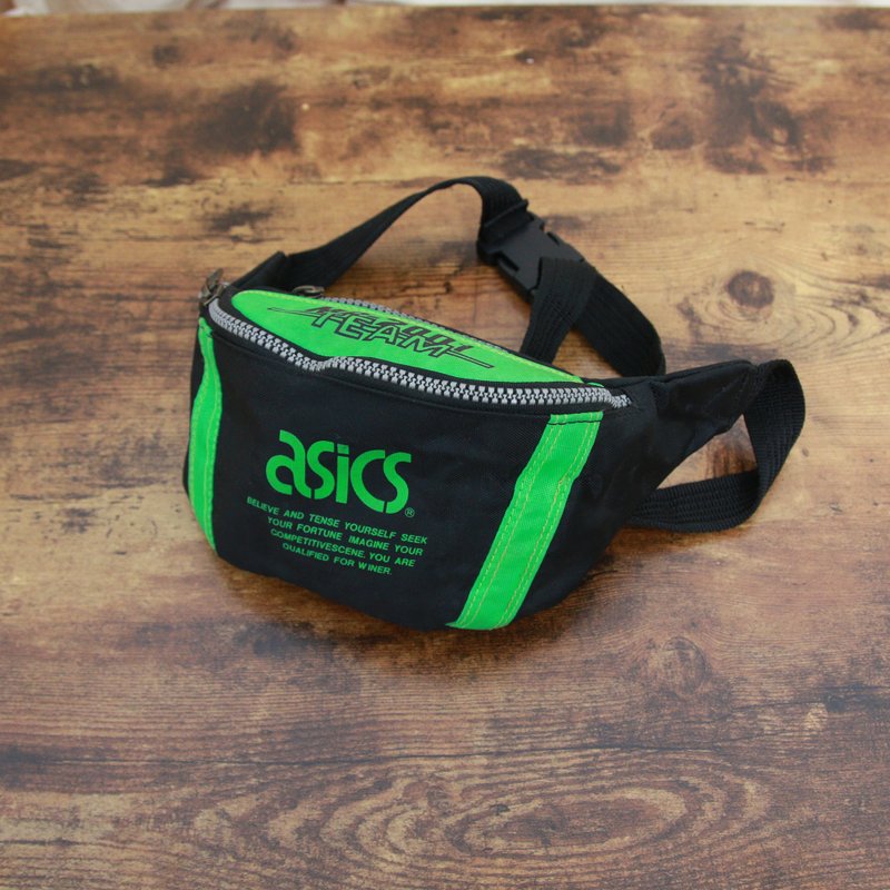Back to Green:: 經典腰包 asics 螢光綠黑 B-02 vintage bag - 側背包/斜背包 - 棉．麻 