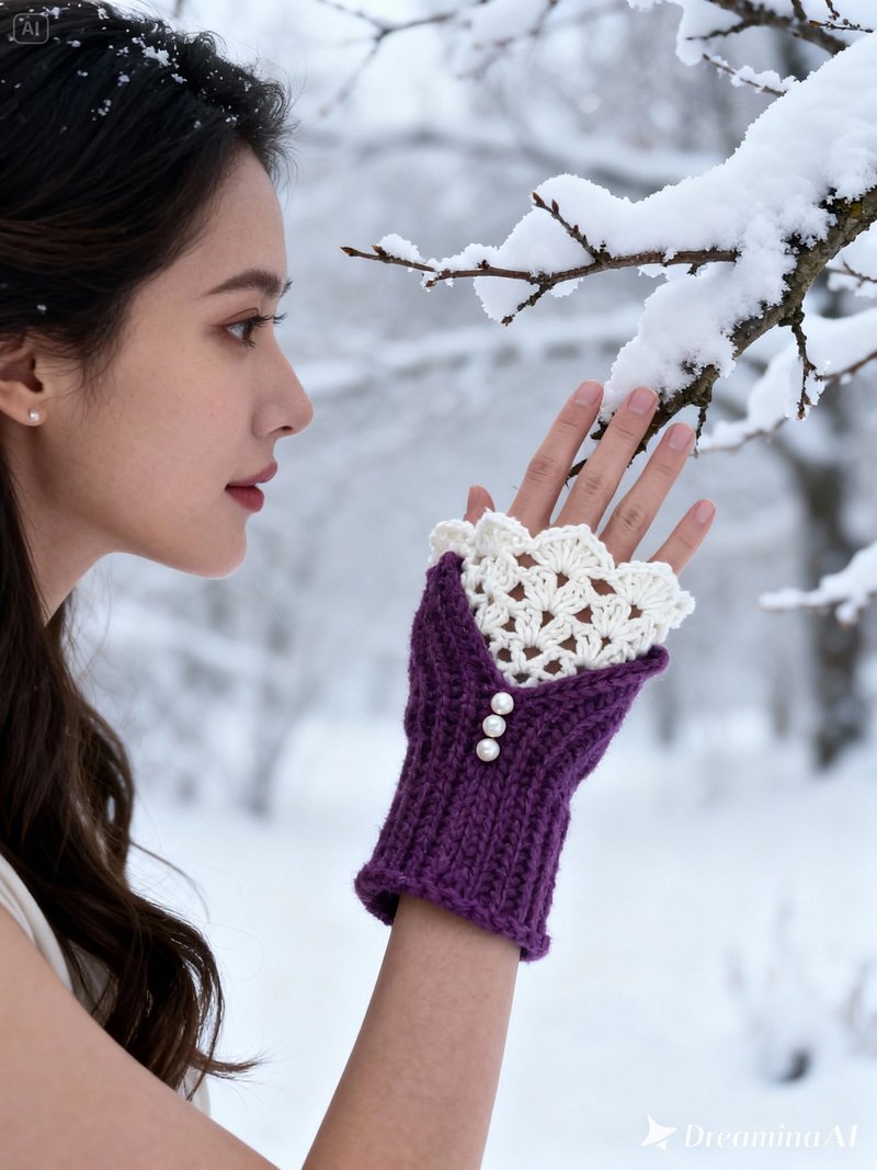 Snowflake Lace Crochet Fingerless Gloves - ถุงมือ - ขนแกะ 
