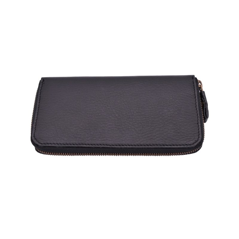 Checkbook vegetable tanned leather long wallet Color Black - 錢包/皮夾/長短夾 - 真皮 黑色