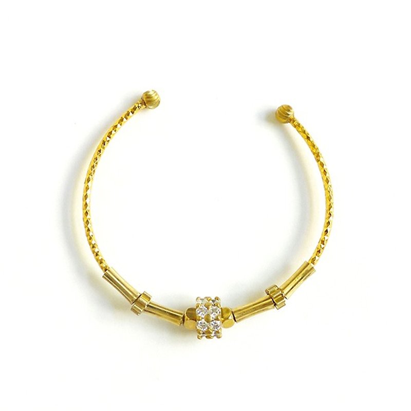 Ficelle | handmade brass natural stone bracelet | [round diamond] luxury Versailles - Bracelets - Gemstone 
