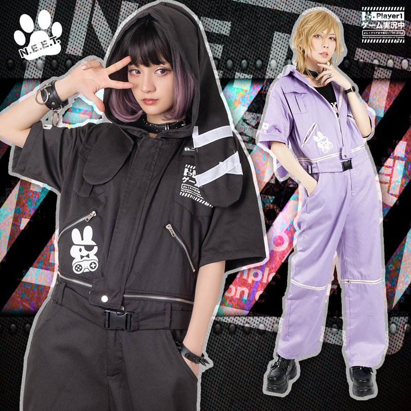oJill oOriginal NEET 自家警備隊 うさぎ耳フード付き ジャンプスーツ デタッチャブルオーバーオール【JJ2344】 - オーバーオール - コットン・麻 