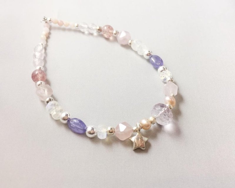 MH pure silver natural stone custom series _ Pink Galaxy _ pink crystal, strawberry crystal - Bracelets - Gemstone Pink