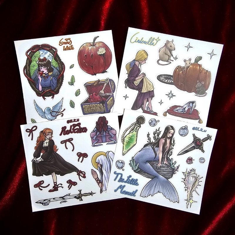 Snow White / Cinderella / Red shoes / Mermaid (lilliwon) Girl seal sticker - 貼紙 - 紙 多色