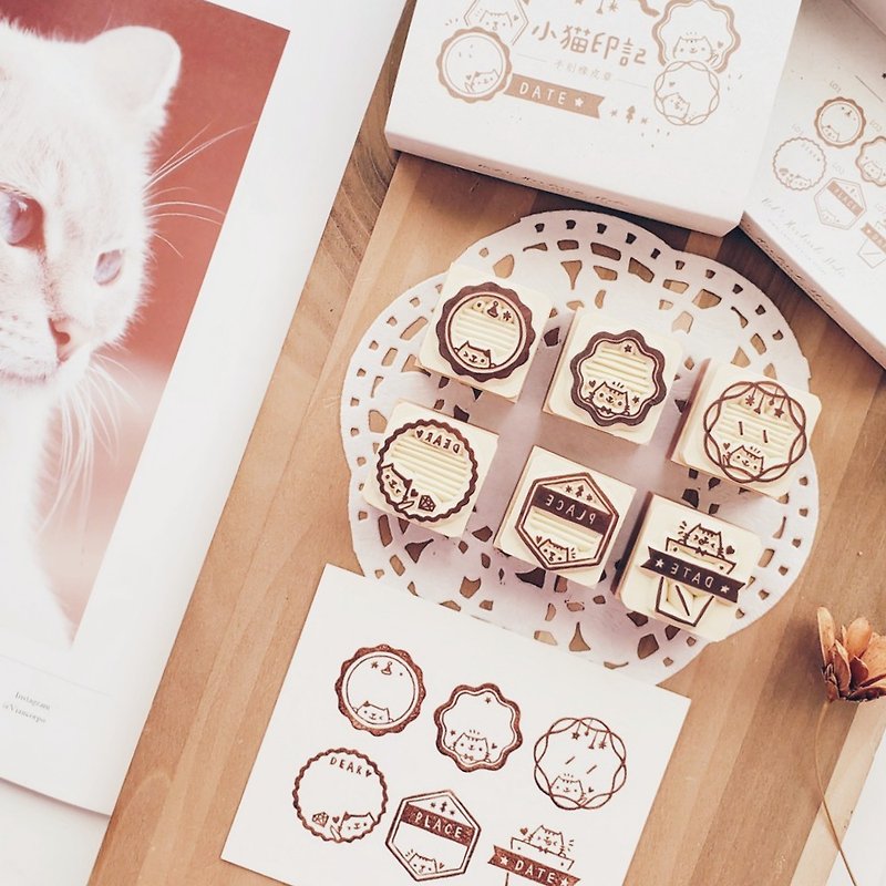 Handmade Rubber Stamp-D Kitten Imprint Label Application Stamp 3X3cm (6 Styles) - ตราปั๊ม/สแตมป์/หมึก - ยาง สีนำ้ตาล