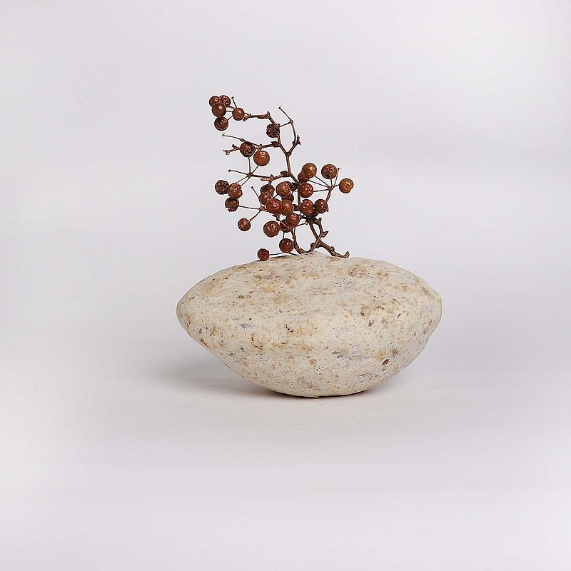 グレーグレーズ模造石花 - 花瓶・植木鉢 - 陶器 ホワイト