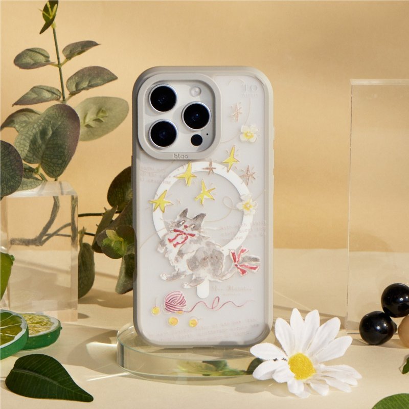 Meow Illustration星星與貓極光霧透MagSafe iPhone手機殼 - 手機殼/手機套 - 塑膠 多色