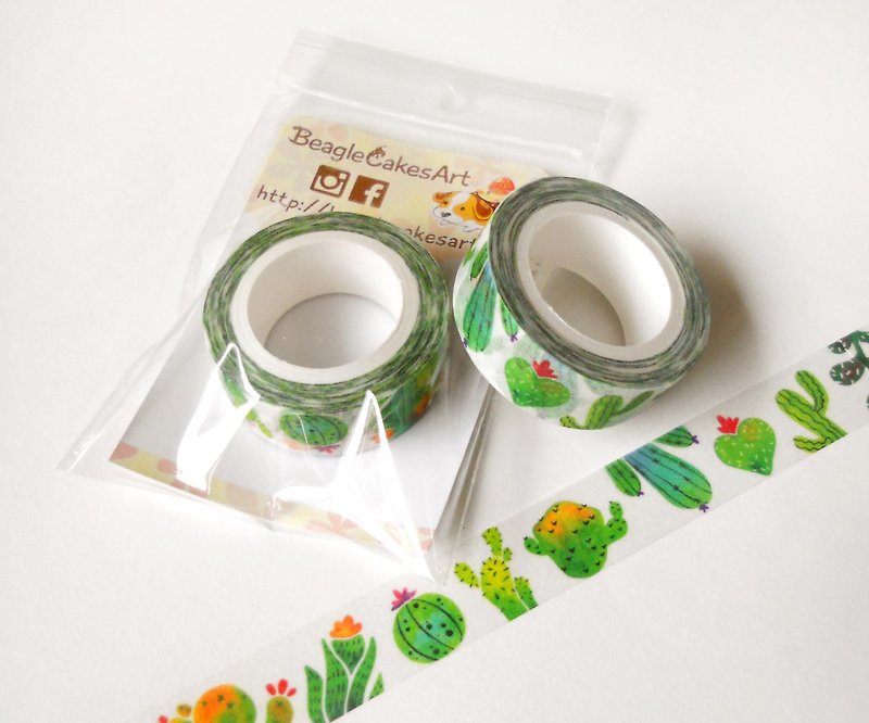 仙人掌紙膠帶 - 多肉植物紙膠帶 - Cacti Washi Tape - Cactus - 紙膠帶 - 紙 綠色