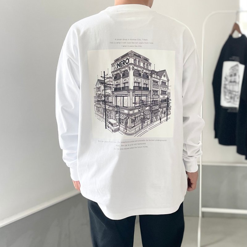 【ユニセックス】秋〜春まで 厚手USAコットン バックプリント ロングスリーブTシャツ 5色展開 【ホワイト】 - 女 T 恤 - 棉．麻 白色