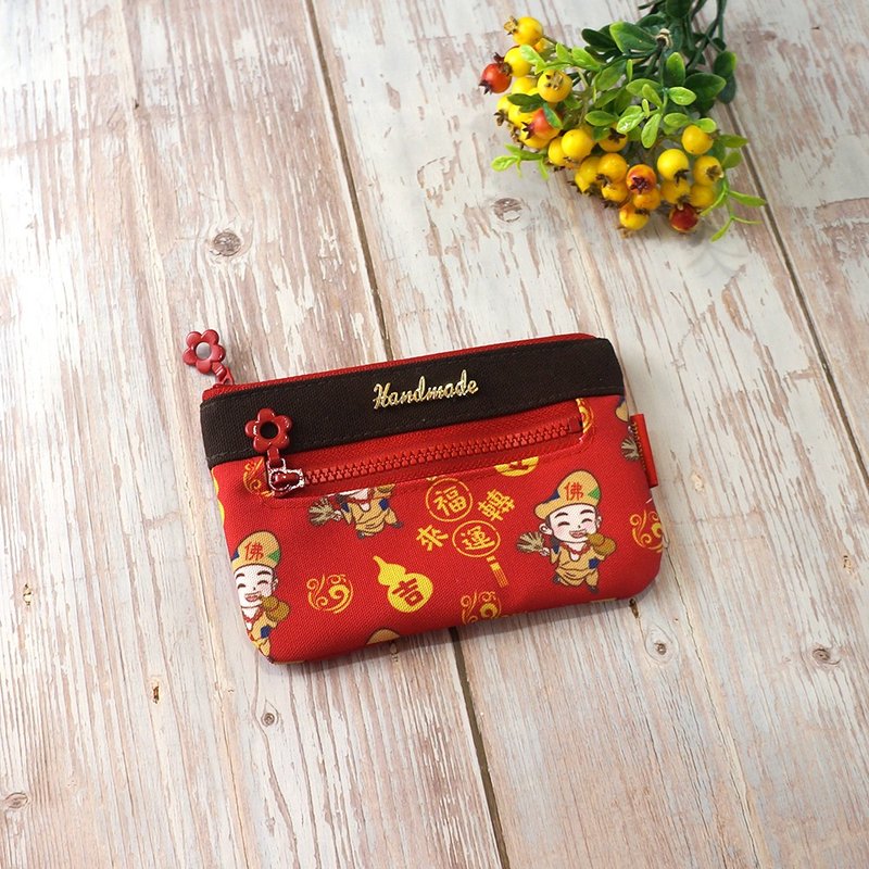 Dual-Layer Coin Purse (S) _ Q-Version Ji Gong - กระเป๋าใส่เหรียญ - วัสดุกันนำ้ สีแดง