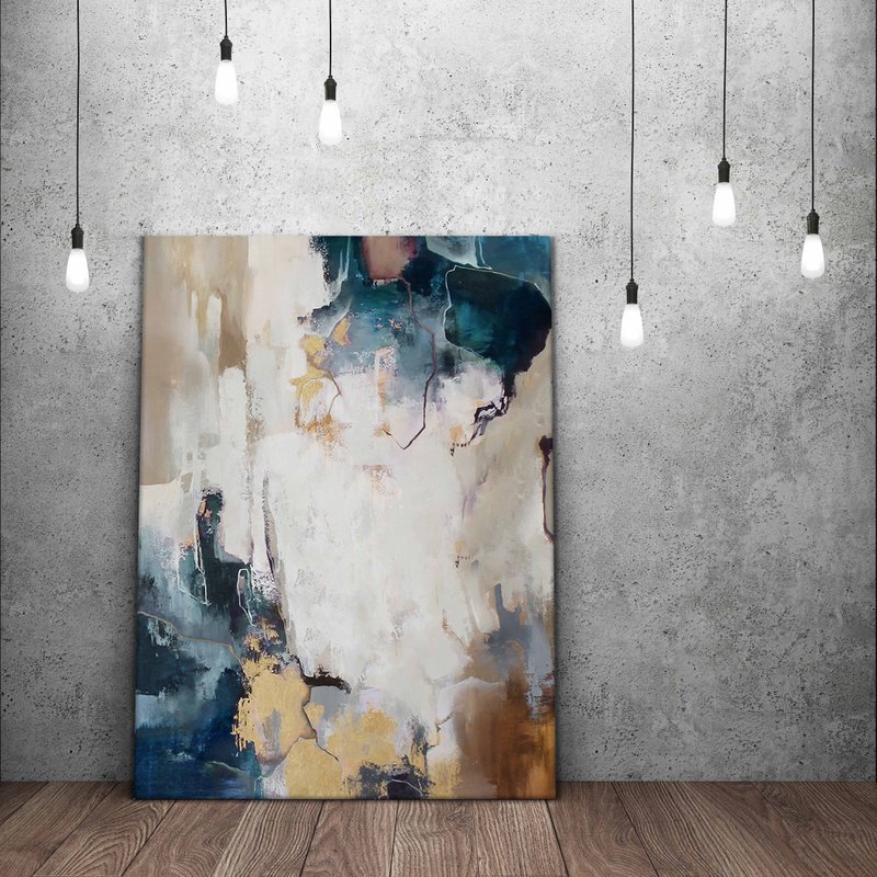 Blue Gold Painting | Blue Gold Abstract | Blue Wall Art | Blue Gold Art | Breeze - 壁貼/牆壁裝飾 - 棉．麻 藍色