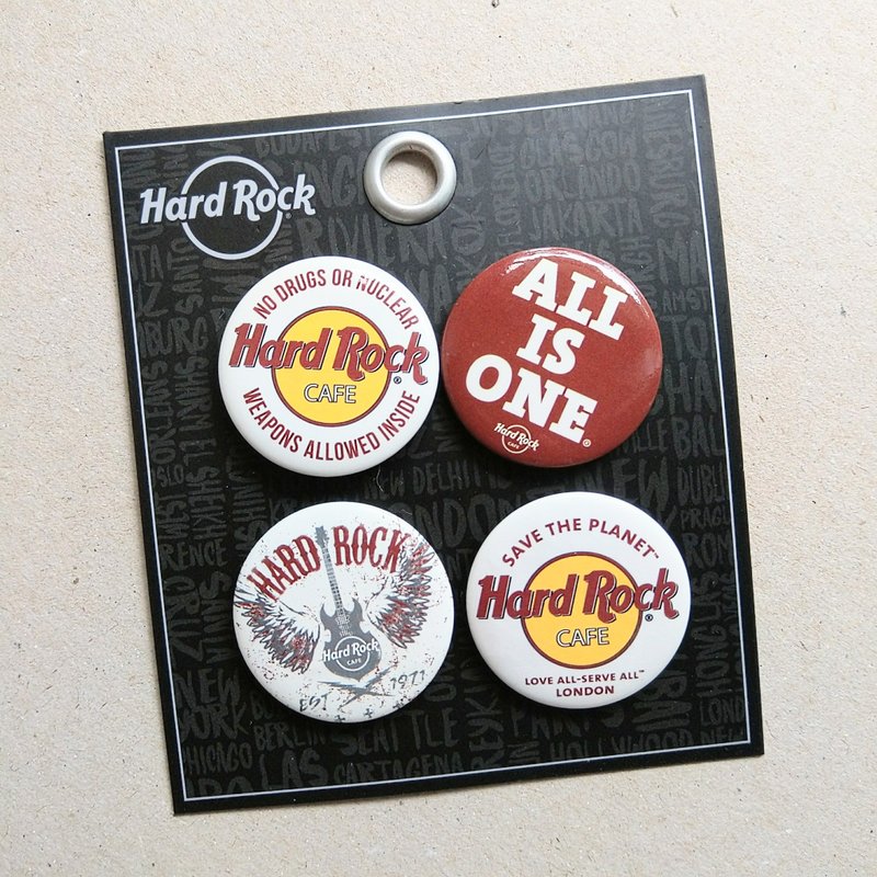美國 | Hard Rock 硬石搖滾 著名英文標語圓形徽章組 - 徽章/別針 - 其他金屬 多色