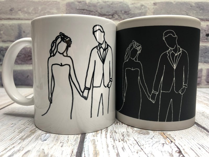 手繪線條婚禮馬克杯 客製化禮物 結婚紀念 生活儀式感 咖啡杯訂製 - 其他杯子 - 瓷 黑色