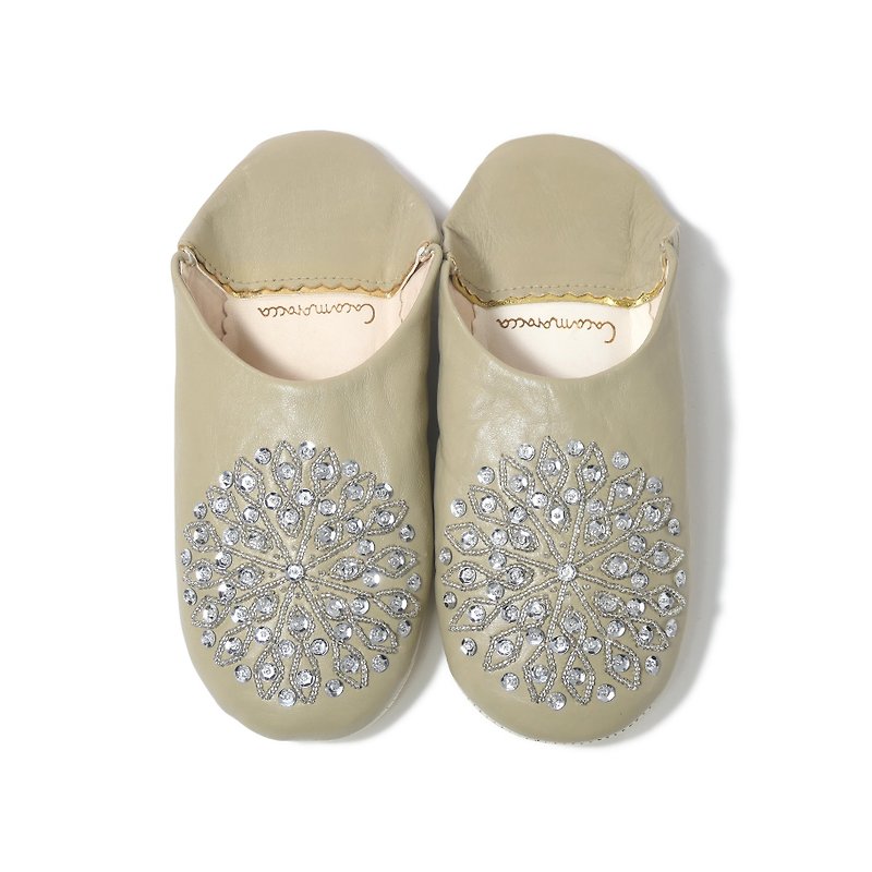真皮 室內拖鞋 綠色 - Beige / silver / moroccan Leather babouche Slippers / High quality odourless