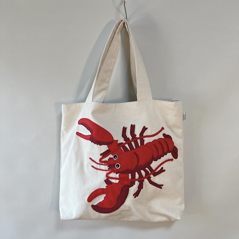 Tote bag, lobster, beige - Handbags & Totes - Cotton & Hemp White