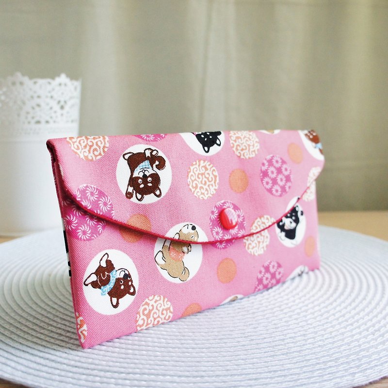LovelyQ version [Vitality Shiba Inu red envelope bag] passbook cover, cash storage bag, pink E - Chinese New Year - Cotton & Hemp Pink