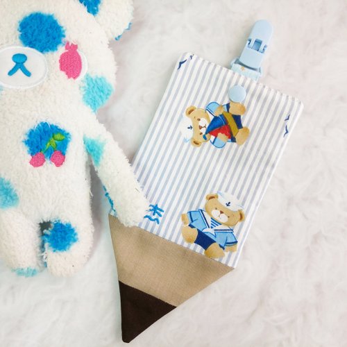 QQ rabbit 手工嬰幼兒精品 彌月禮盒 海軍泰迪熊。鉛筆造型雙面純棉手帕 / 附夾手帕 (可繡名字)