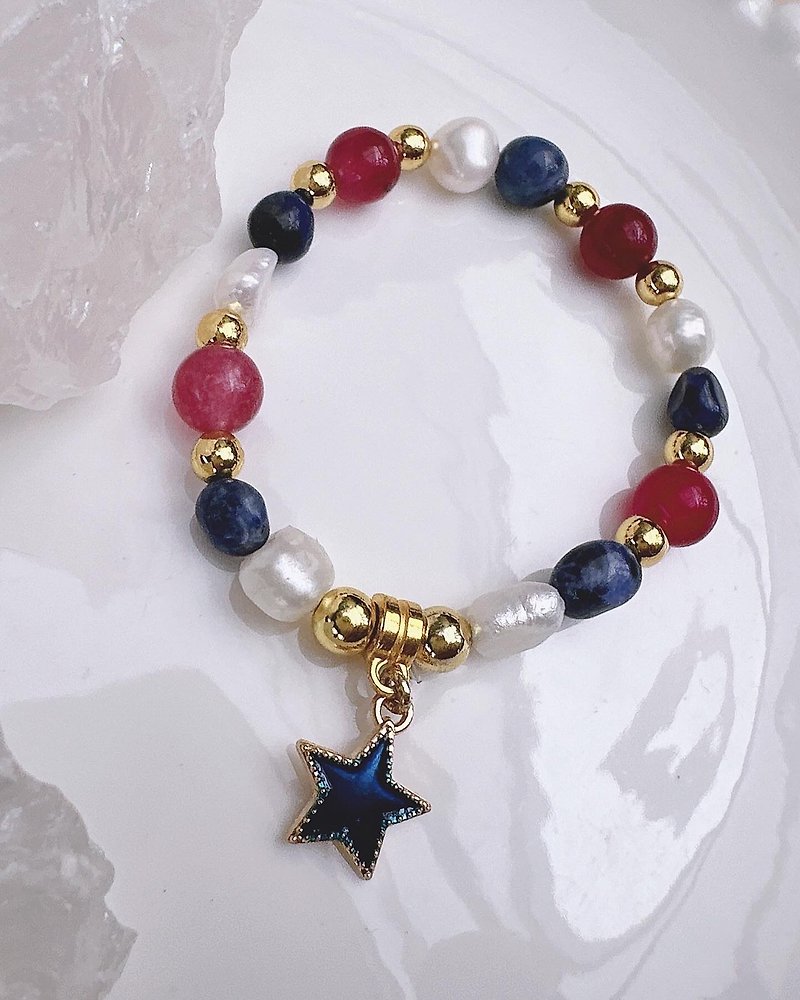 C&W Natural Crystal Red Agate Freshwater Pearl Blue Tiger Eye 14k Flexible Bracelet - Bracelets - Jade 