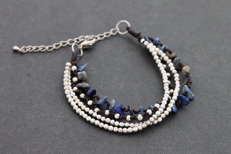 Lapis Chain Bracelets Layer Beaded Woven Stone Bracelets Multi Strand - สร้อยข้อมือ - เครื่องเพชรพลอย สีน้ำเงิน
