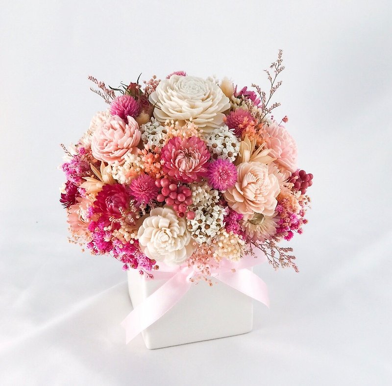 Sweet powder dried immortal potted flower opening Valentine's Day birthday housewarming gift promotion congratulations - Dried Flowers & Bouquets - Plants & Flowers 
