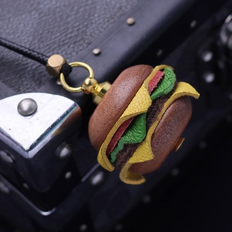 Hamburger pendant keychain original handmade - Other - Genuine Leather Multicolor