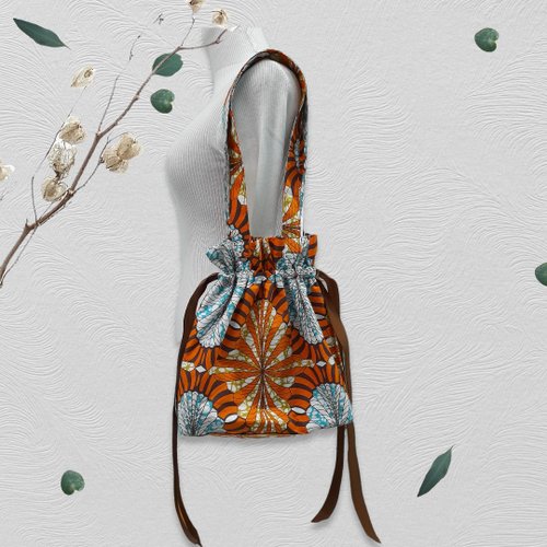 nabihouse African print drawstring bag, shoulder bag, Ribbon drawstring bag African print