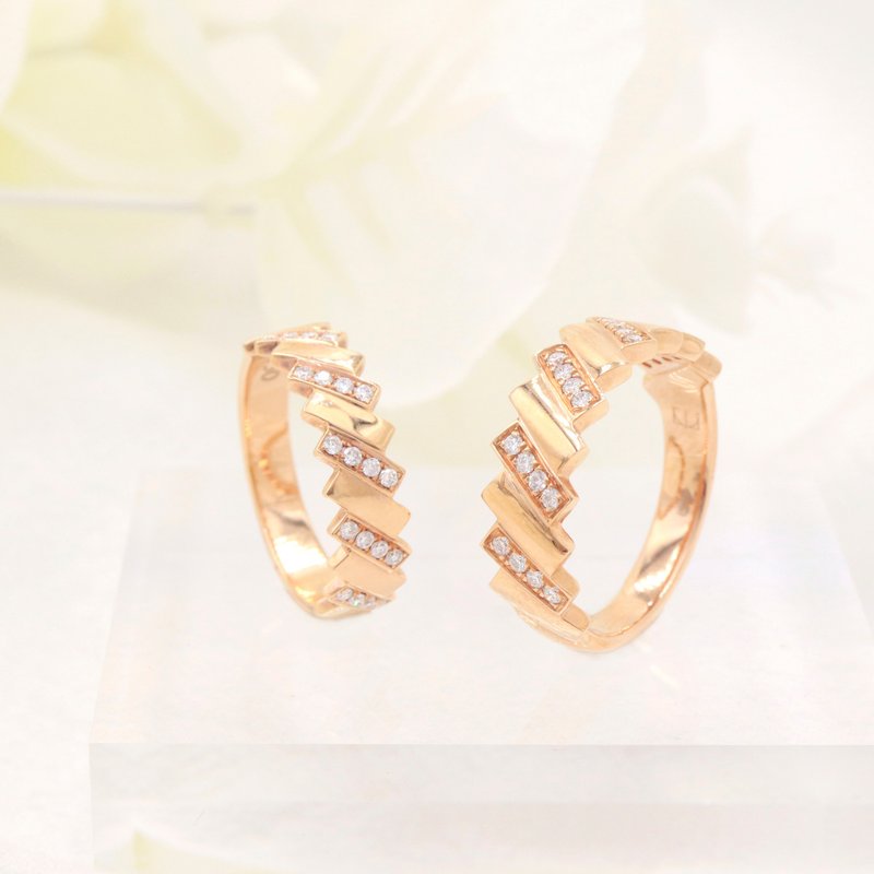 Kimura Light Jewelry/ 18K Gold Ladder Pair Ring K Gold Pair Ring 18K Rose Gold Ring - แหวนทั่วไป - เครื่องประดับ สึชมพู