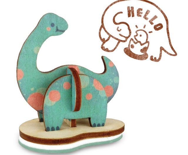 Diyスタンプポストカード 幻想的な恐竜の島 ブロントサウルスを発見 木製パズルおもちゃ ショップ モンキーデザイン Monkey Design Bamboo Paper Pinkoi
