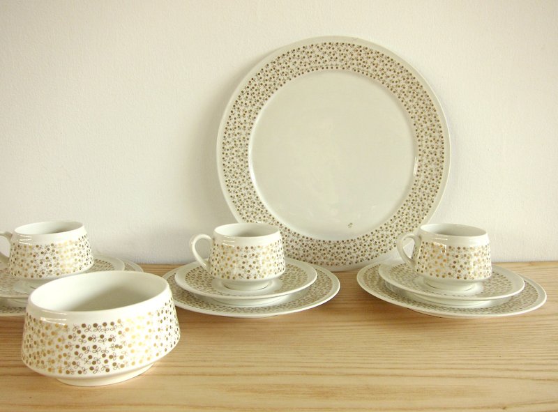 芬蘭Arabia Kimmel小金果杯盤11件組 - 茶壺/茶杯/茶具 - 瓷 白色