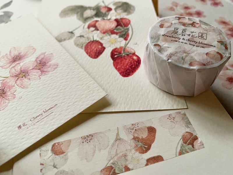 Vintage Print Club - Twilight Garden Paper Tape - Strawberry & Cherry Blossom - มาสกิ้งเทป - กระดาษ 
