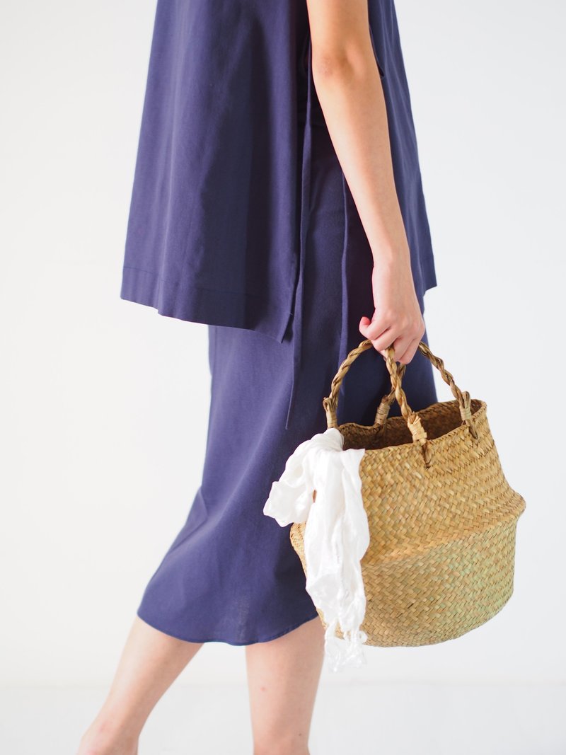 ByTheSea Wrap Skirt - Navy - กระโปรง - ผ้าฝ้าย/ผ้าลินิน สีน้ำเงิน