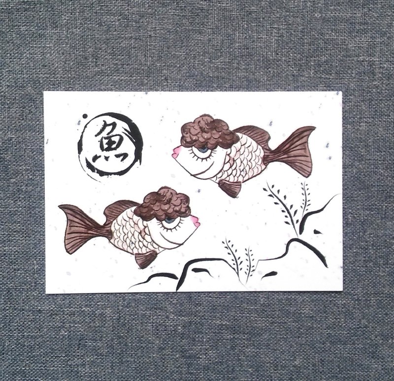 黑色金魚明信片-手繪 - 卡片/明信片 - 紙 