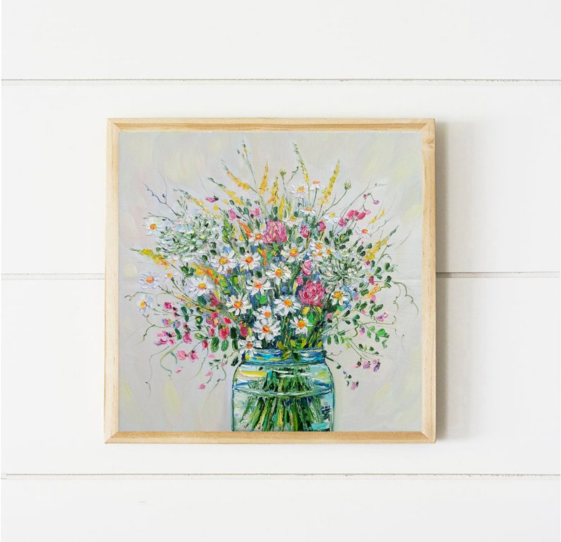 野花 油畫 花 藝術品 雛菊 花卉 帆布 - 海報/掛畫/掛布 - 棉．麻 卡其色