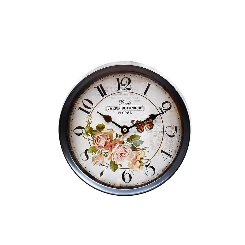 【Clock】Wall Clock-Butterfly Rose - Clocks - Glass Black