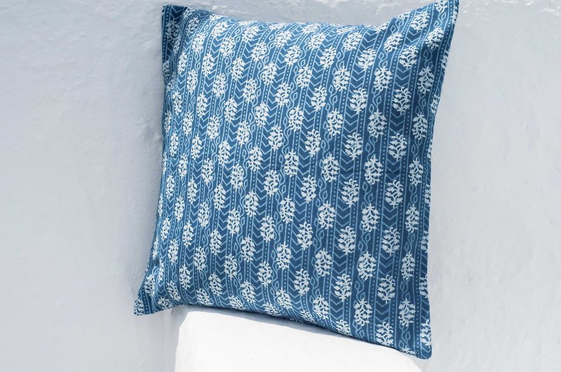 Blue dyed pillowcase / cotton pillowcase / printed pillowcase / indigo blue dyed pillowcase - plant leaves - Pillows & Cushions - Cotton & Hemp Blue