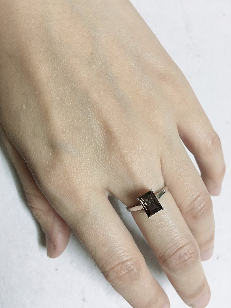 切面 茶晶 戒指 印度製 手工製 925純銀 - 戒指 - 半寶石 