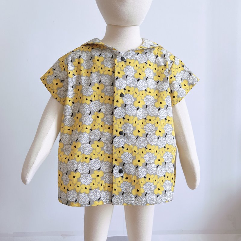 海軍領短袖上衣 迷你繡球花 - 男/女童裝 - 棉．麻 黃色