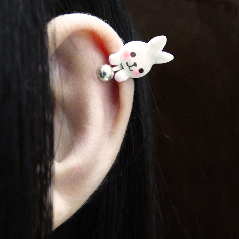 Little Rabbit lying on the ear  ear clip earring - Earrings & Clip-ons - Clay White