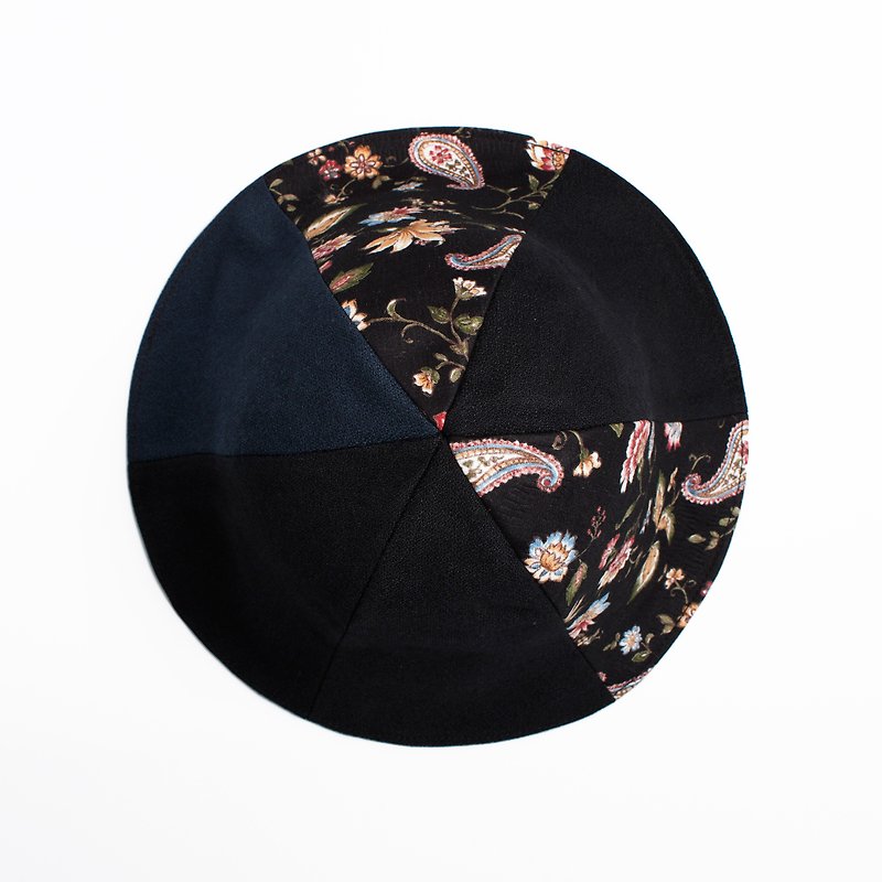 JOJA│ light khaki x black + blue + black cicadae sided flower-shaped cap - Hats & Caps - Cotton & Hemp Black