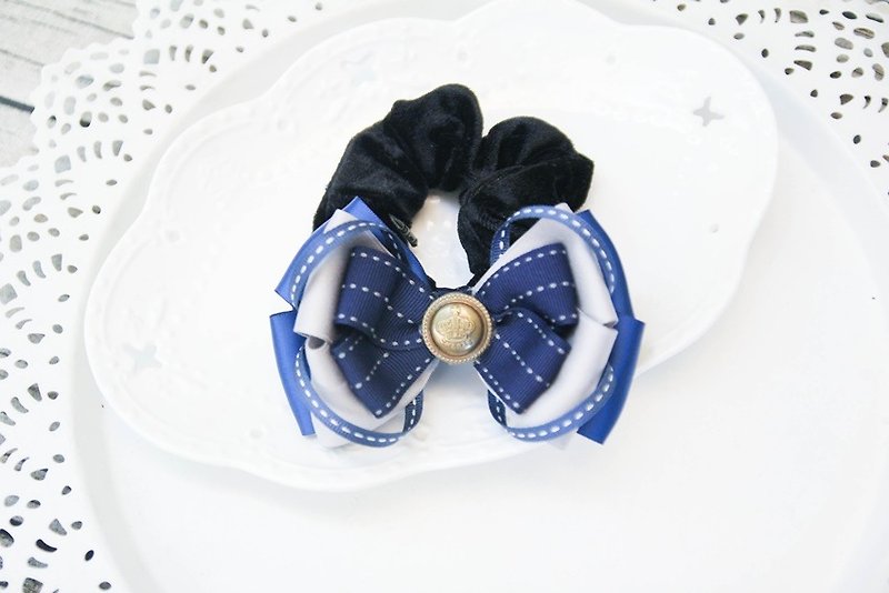 Sweet House Limited Hand College Wind blue bow circle E. - Hair Accessories - Cotton & Hemp Blue
