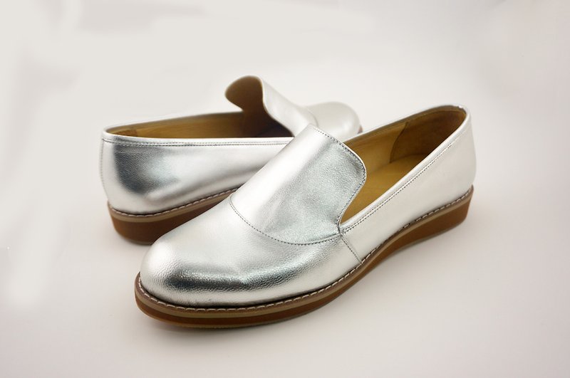 The results of shoe Square, hand, leisure, music shoes - Women's Oxford Shoes - Genuine Leather Silver