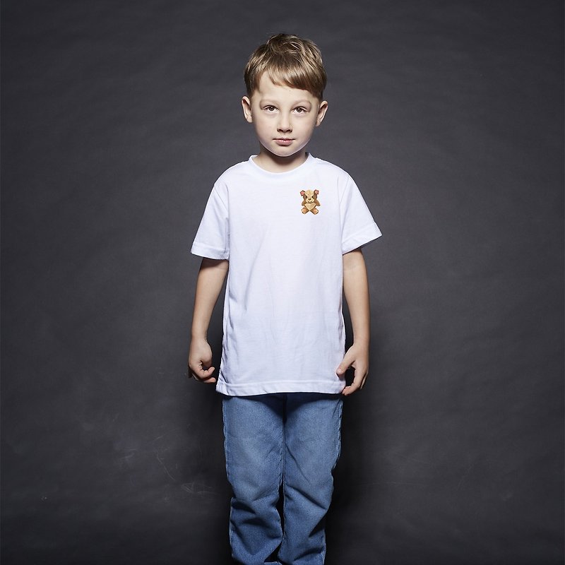 British Fashion Brand -Baker Street- Teddy Bear Printed T-shirt for Kids - เสื้อยืด - ผ้าฝ้าย/ผ้าลินิน ขาว