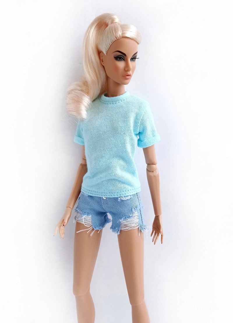 La-la-lamb Light blue oversized T-shirt for Fashion Royalty FR2 12 inch dolls - Stuffed Dolls & Figurines - Cotton & Hemp Blue
